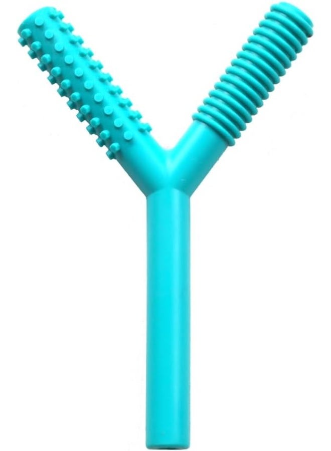 abley's Silicone Sensory Chew Tube, Y-Shaped Design, Multiple Textured Surfaces, Non-Toxic (Blue) - Image 1